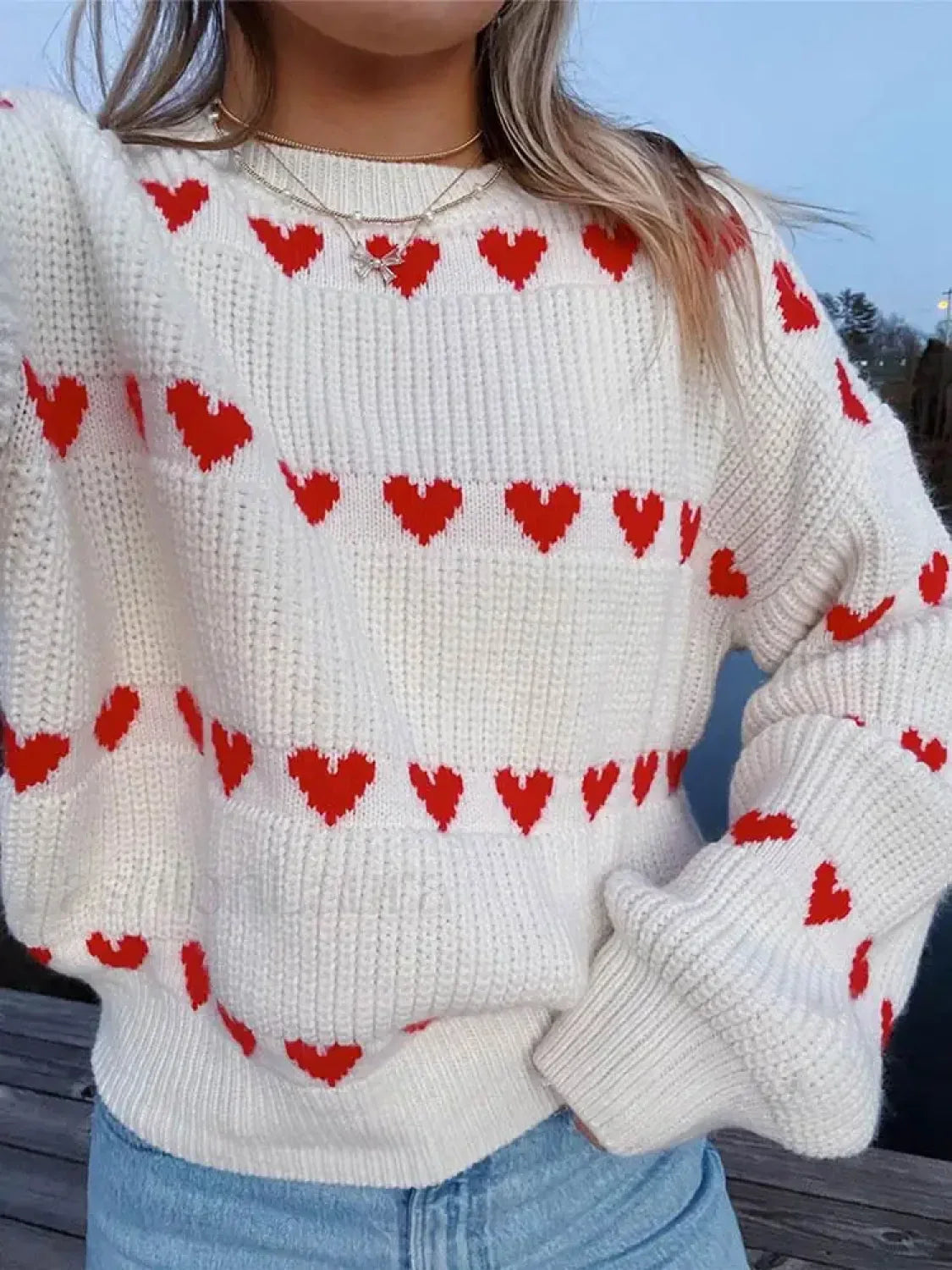 Round Neck Long Sleeved Heart-shaped Women Autumn Winter Knitwear Soft Warm Sweater