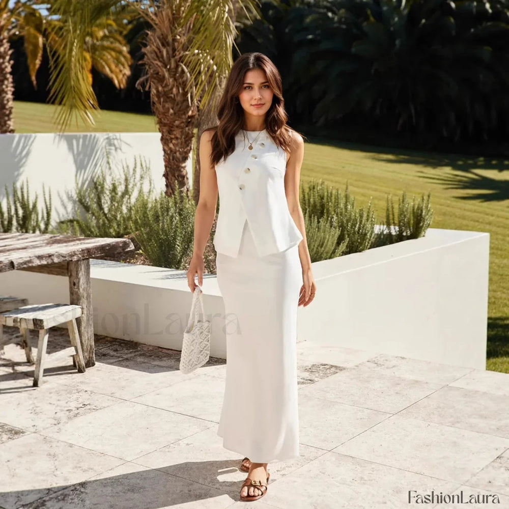 Round Neck Solid Color Fashion Suit Maxi Dress