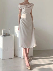 Ruched Boat Neck Party Midi Dress Apricot / S Midi Dresses