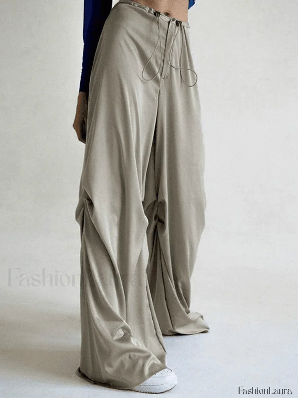 Ruched Drapey Casual Straight Leg Pants Gray / S Pants