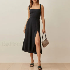 Ruched High Slit Floral Midi Dress black / S