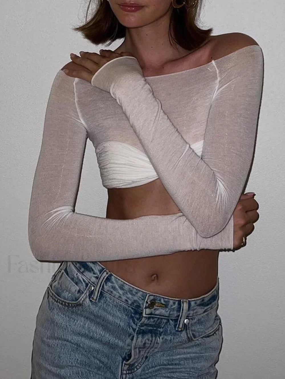 Ruched Off Shoulder Long Sleeve Crop Top Tops&Tees