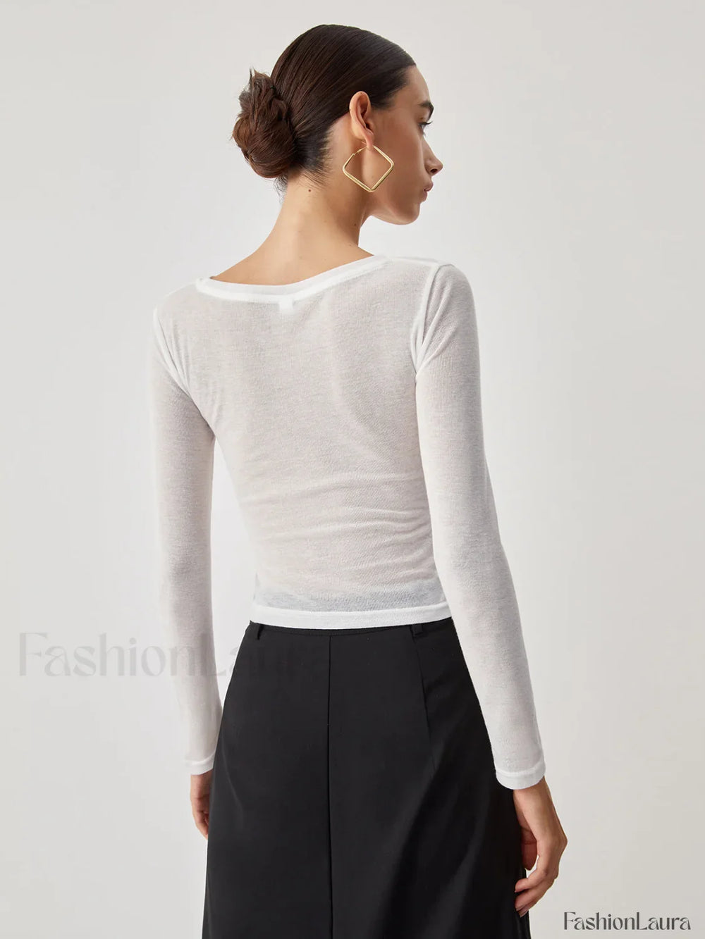 Ruched Semi Sheer Graceful Long Sleeve Shirt T Shirts