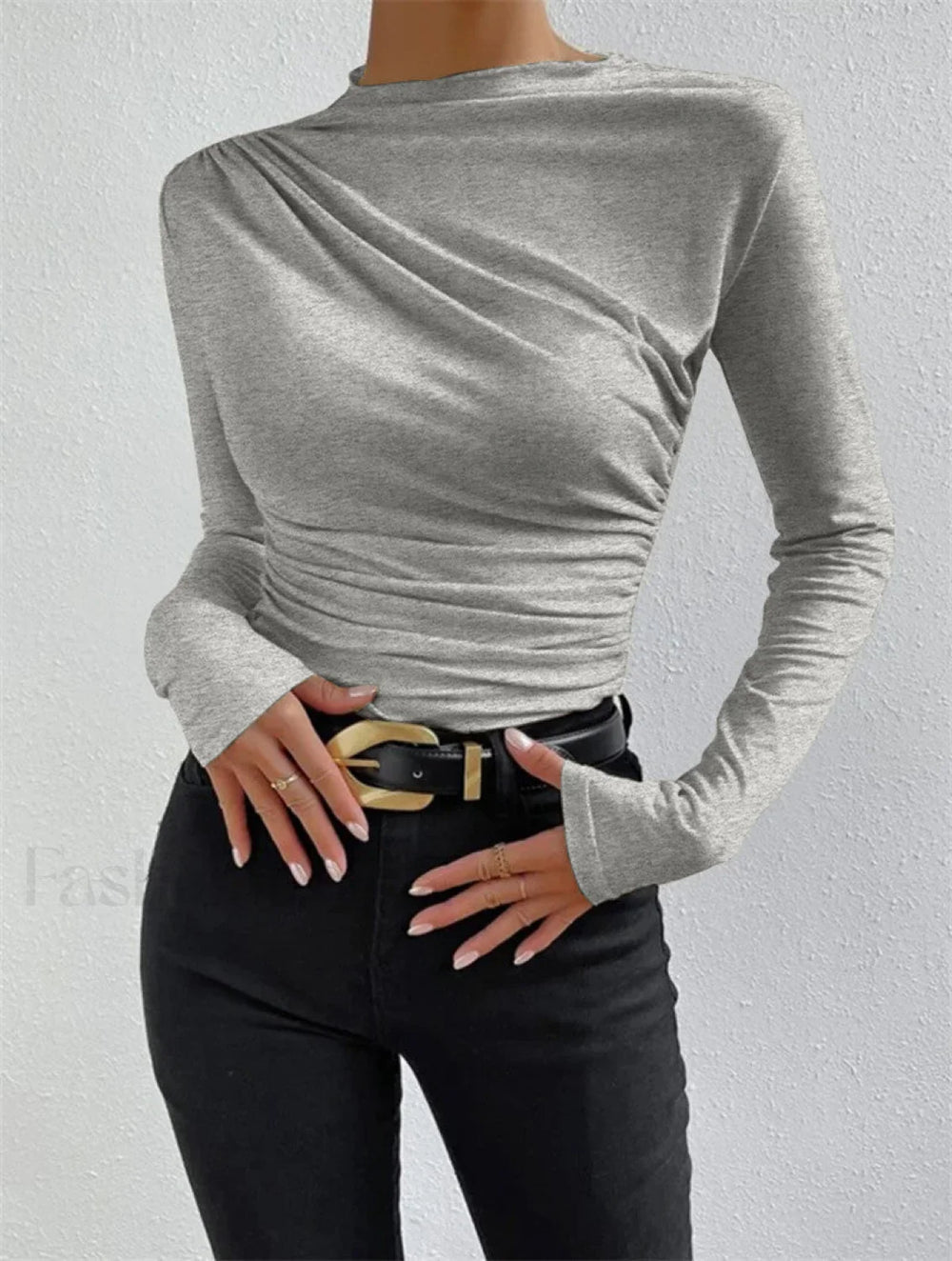 Ruching Long Graceful Sleeve Shirt Light Grey / XS T Shirts