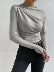 Ruching Long Sleeve Shirt T Shirts