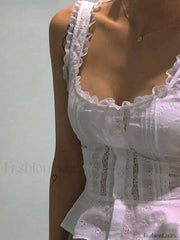 Ruffle Broderie Lace Tank Top Tops&Tees