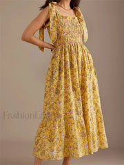Ruffle Floral High Waist Maxi Dress