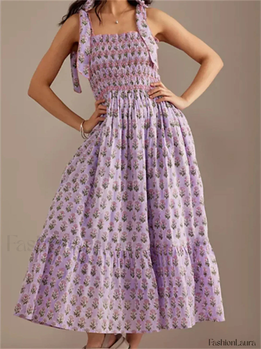 Ruffle Floral High Waist Maxi Dress purple / S