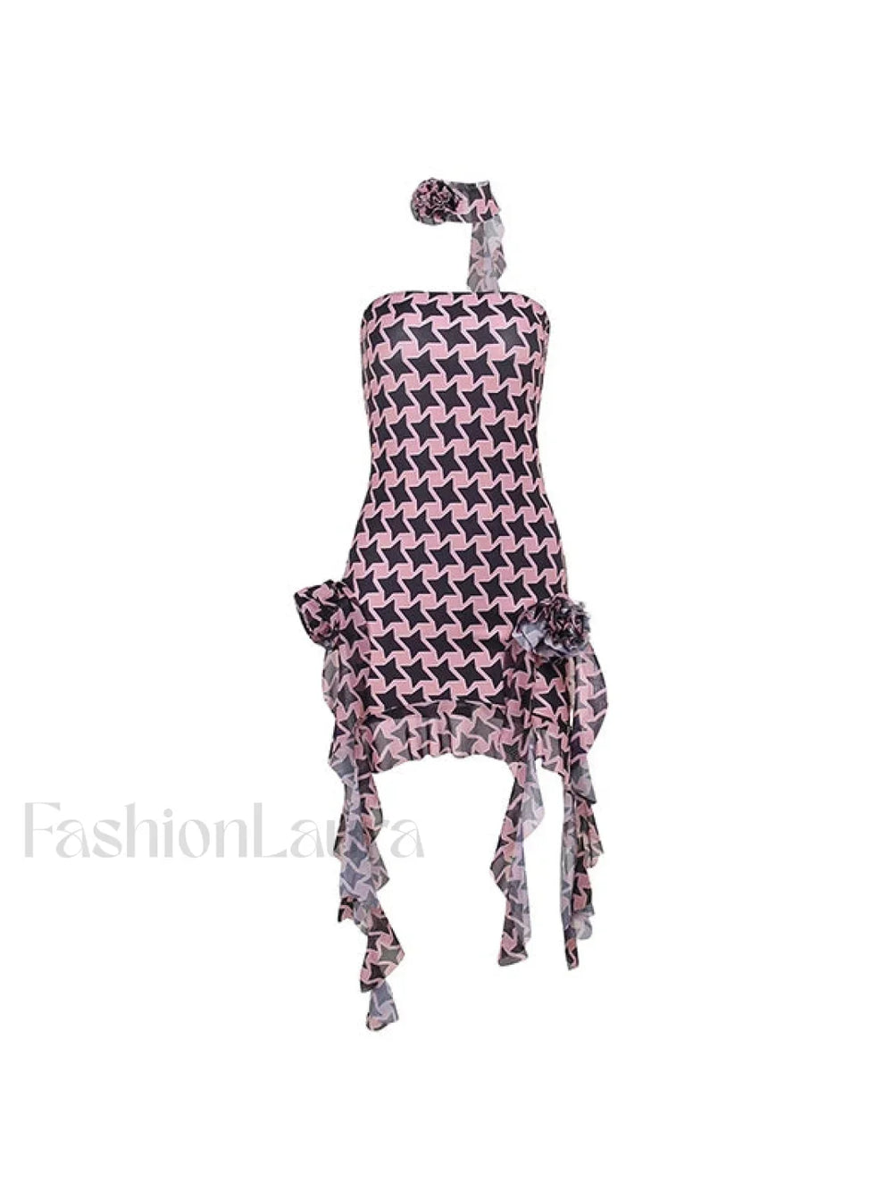 Ruffle Flower Embellish Bandeau Mini Dress Mini Dresses