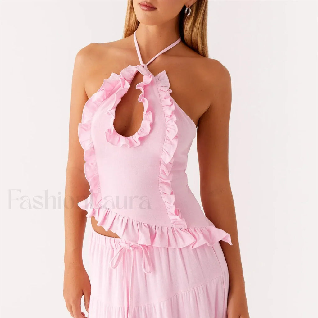 Ruffle Frill Cut Out Crop Top