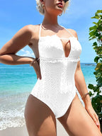 Ruffle Halter Lace Up Backless One Piece