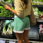 Ruffle Hem Boxer Plaid Print Elastic High Waist Loose Short