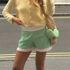 Ruffle Hem Boxer Plaid Print Elastic High Waist Loose Short