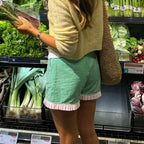 Ruffle Hem Boxer Plaid Print Elastic High Waist Loose Short