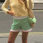 Ruffle Hem Boxer Plaid Print Elastic High Waist Loose Short