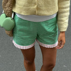 Ruffle Hem Boxer Plaid Print Elastic High Waist Loose Short S