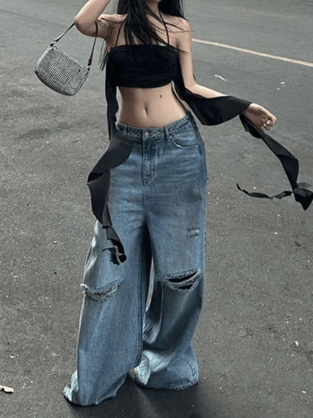 Ruffle Trim Halter Crop Cami Top Tops&Tees