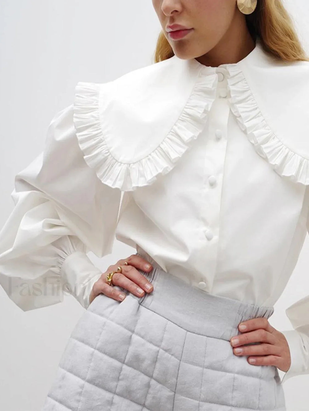 Ruffled Collar Graceful Long Sleeve Shirt Shirts