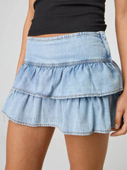 Ruffled Denim Mini Skirt