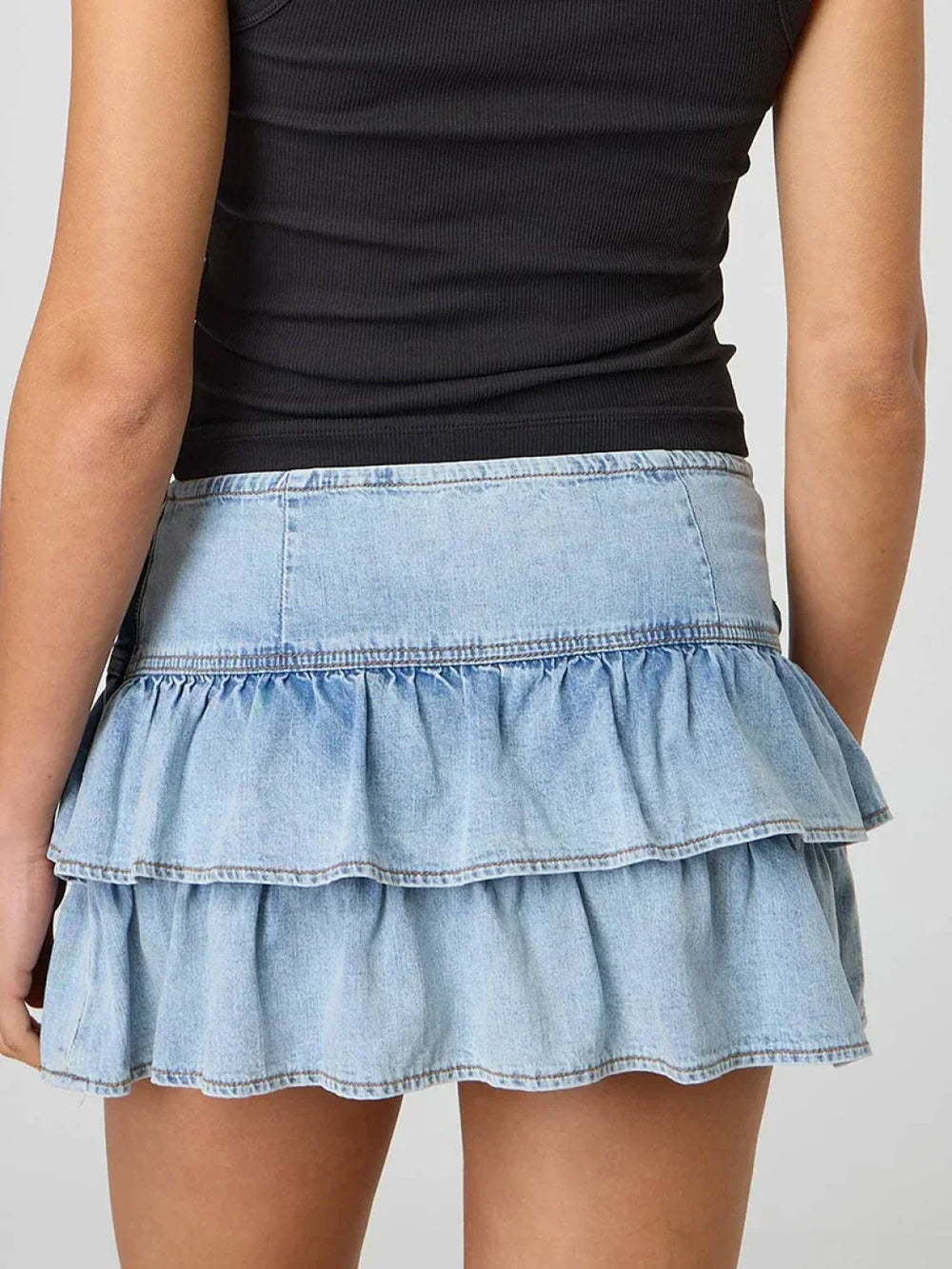 Ruffled Denim Mini Skirt