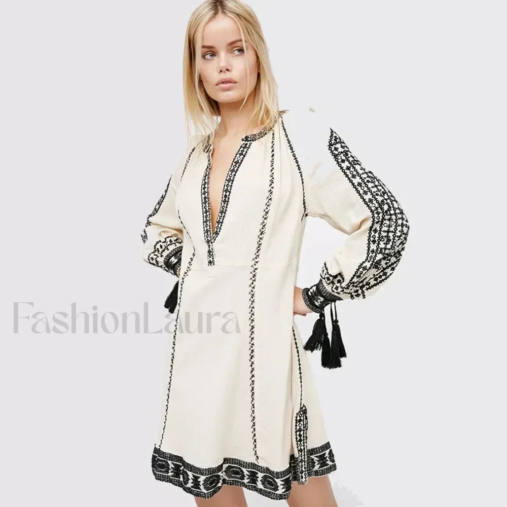 Ruffled Long Sleeve Boho Dress