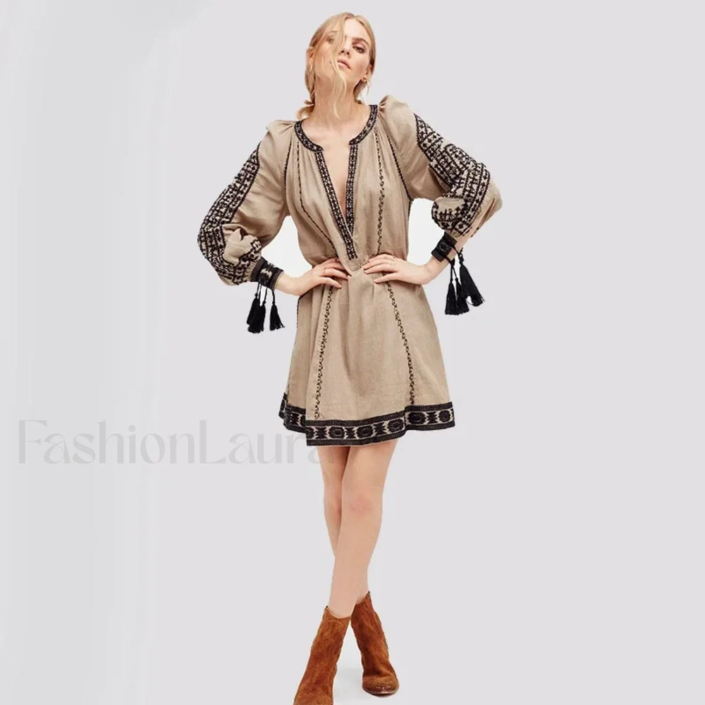 Ruffled Long Sleeve Boho Dress