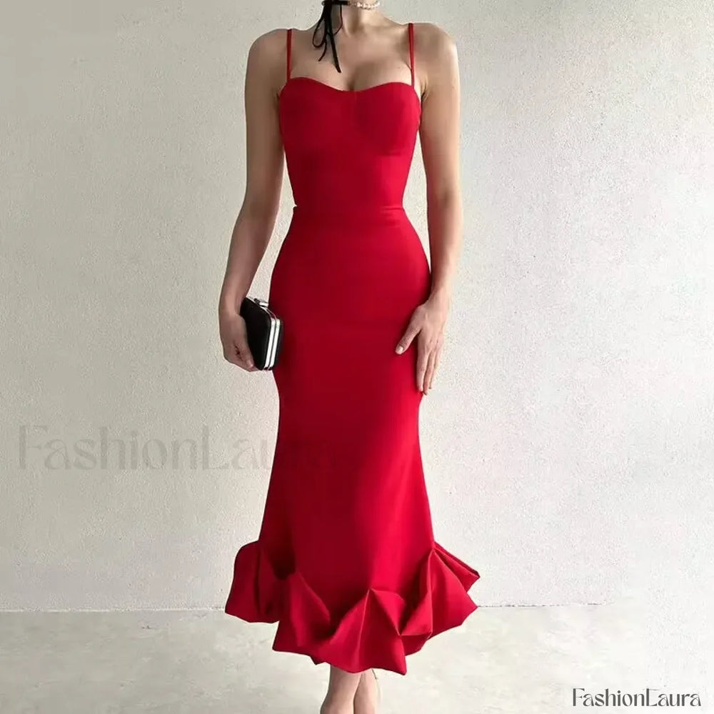 Ruffled Pencil Bodycon Midi Dress