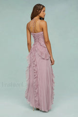 Ruffled Pleated Chiffon Maxi Dress