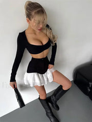 Ruffled Pocket High Waist Mini Skirt