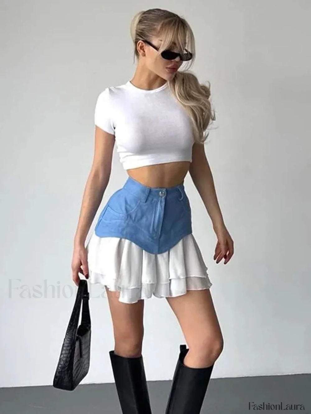 Ruffled Pocket High Waist Mini Skirt Blue / S