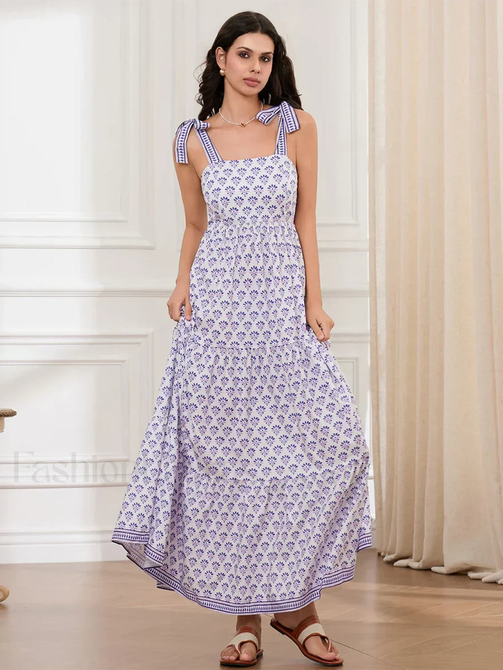 Ruffled Printed A Line Maxi Dress purple / S