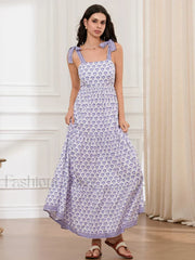 Ruffled Printed A Line Maxi Dress purple / S