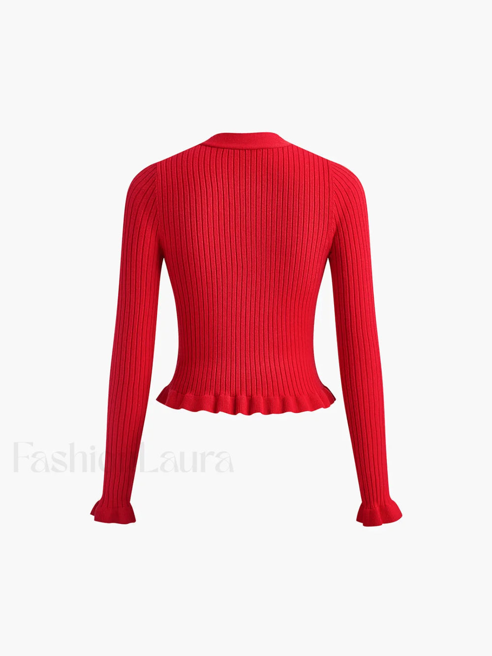 Ruffled Trim Pearl Button Long Sleeve Cardigan Cardigans