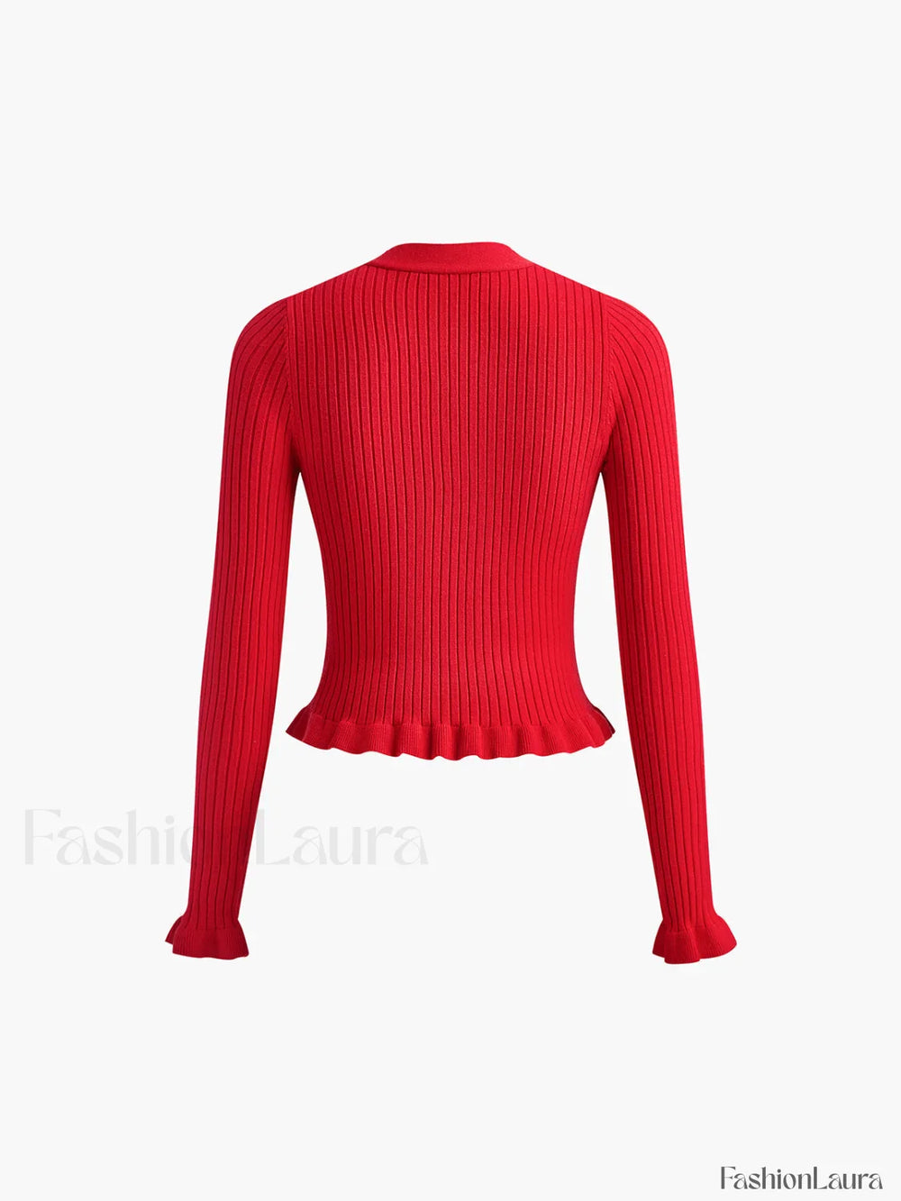 Ruffled Trim Pearl Button Long Sleeve Cardigan Cardigans