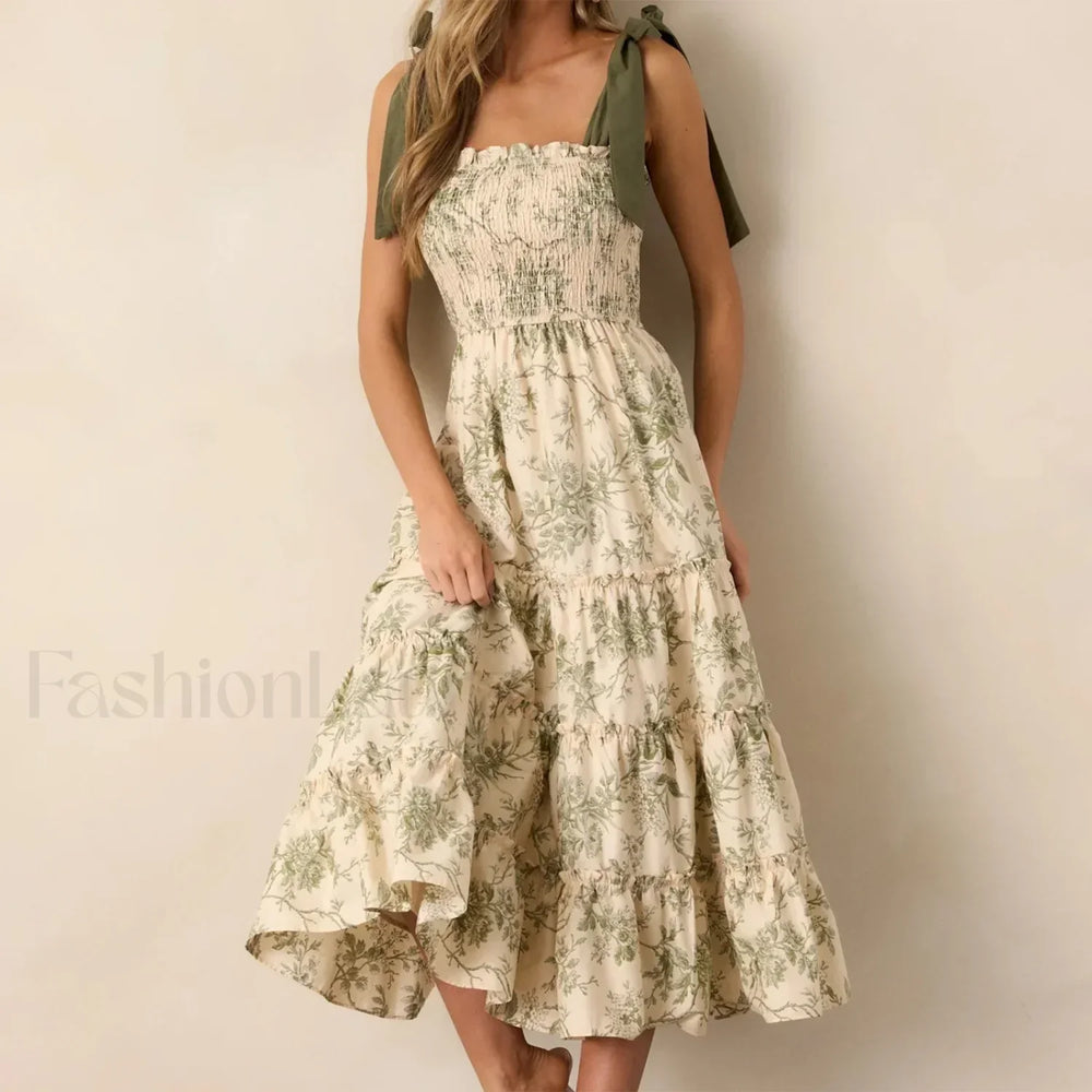 Ruffled Wide Strap Midi Dress