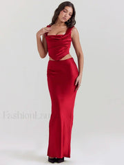 Satin Backless Skirt Maxi Dress