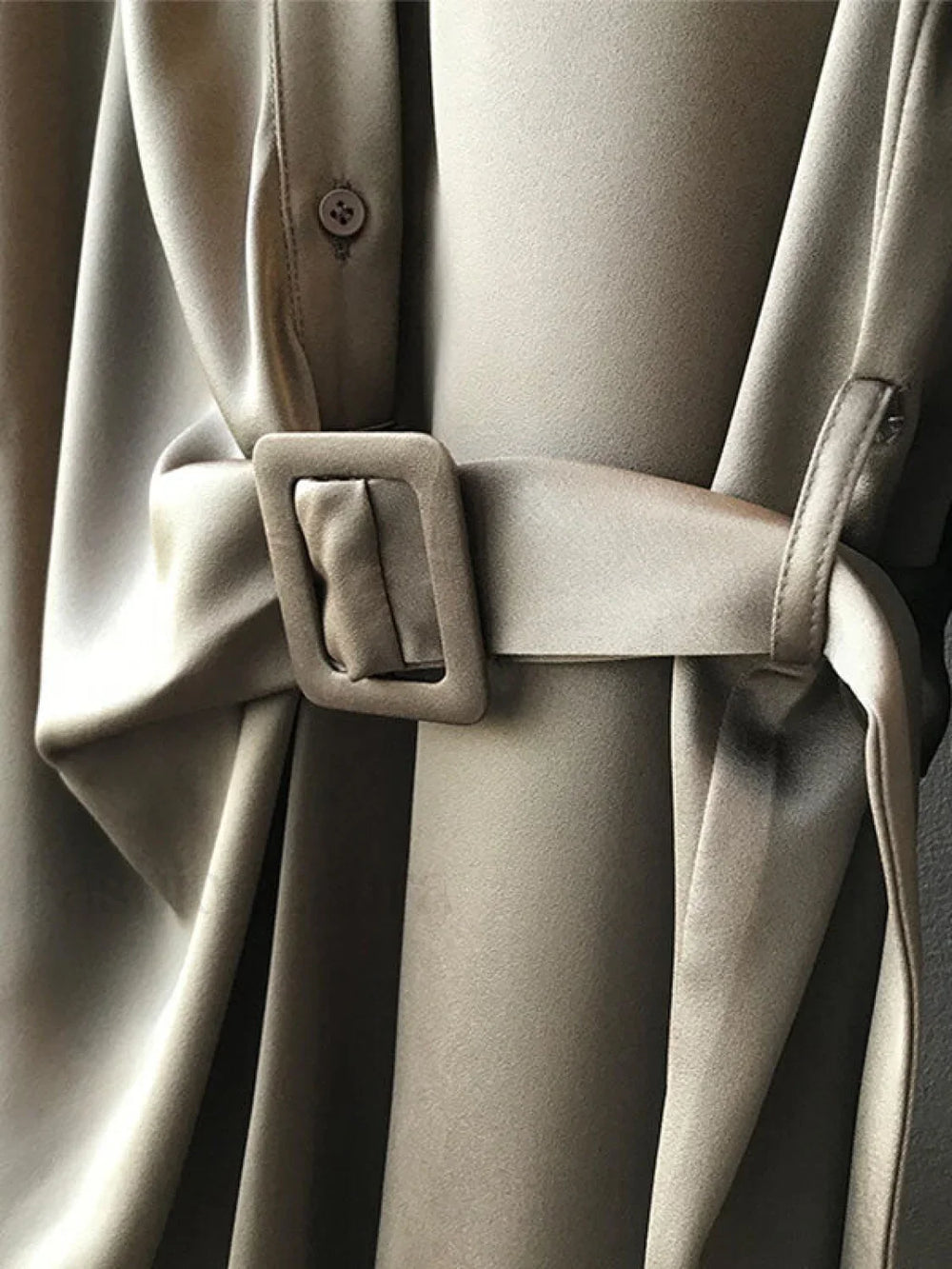 Satin Belted Long Sleeve Shirt Midi Dress Midi Dresses