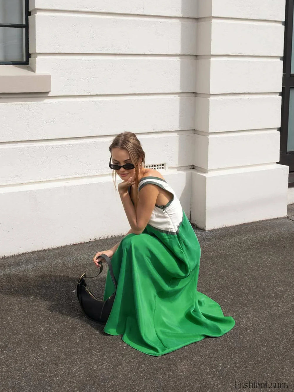 Satin Contrast Trim Long Dress Dresses