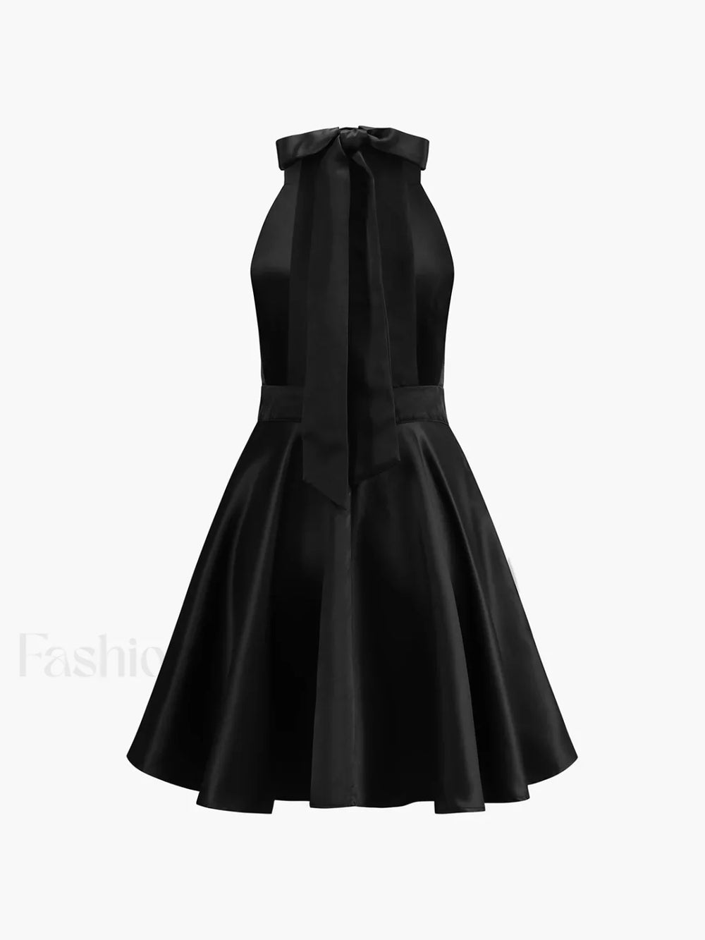 Satin Knotted Doule Pockets Open Back Pleated Mini Dress Dresses