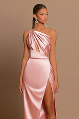 Satin One Shoulder Split Maxi Dress