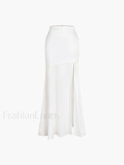 Satin Patchwork Split Maxi Skirt Skirts