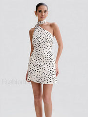 Satin Polka Dot Asymmetrical Dress Dresses