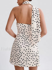 Satin Polka Dot Asymmetrical Dress Dresses