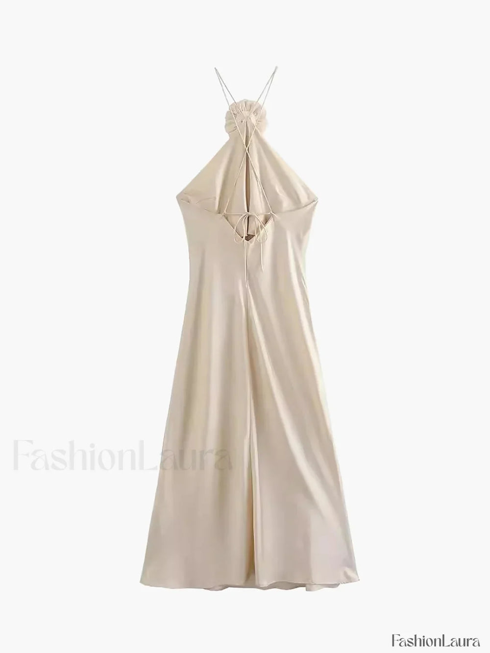 Satin Rosette Decor Halter Midi Dress Dresses