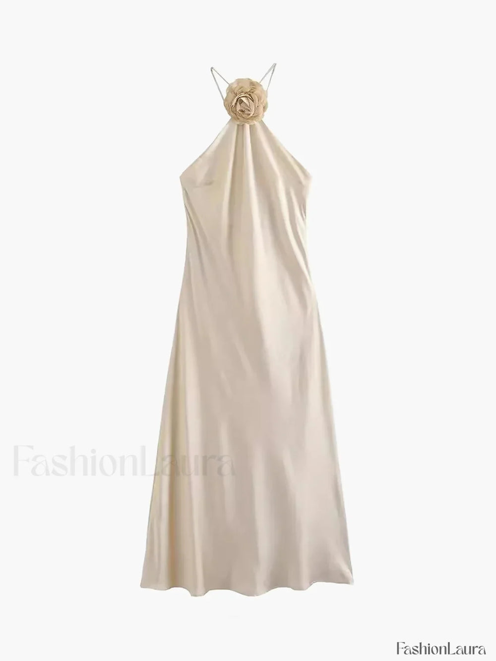Satin Rosette Decor Halter Midi Dress Dresses