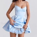 Satin Sling Party Mini Dress Blue / S