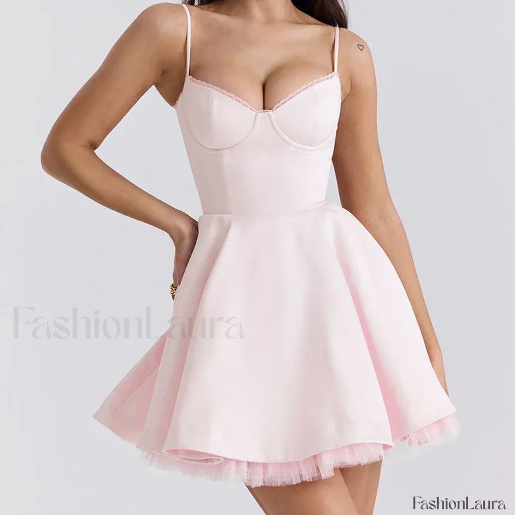 Satin Sling Party Mini Dress Pink / S