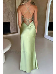 Satin Split Lace Up Maxi Dress