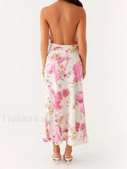 Scarf Halter Floral Maxi Dress