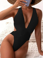 Scrunch Deep V Cross Backless One Piece Black2 / S